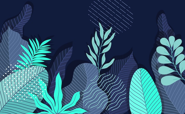  illustration in trendy flat and linear style - abstract simple background with leaves and plants.