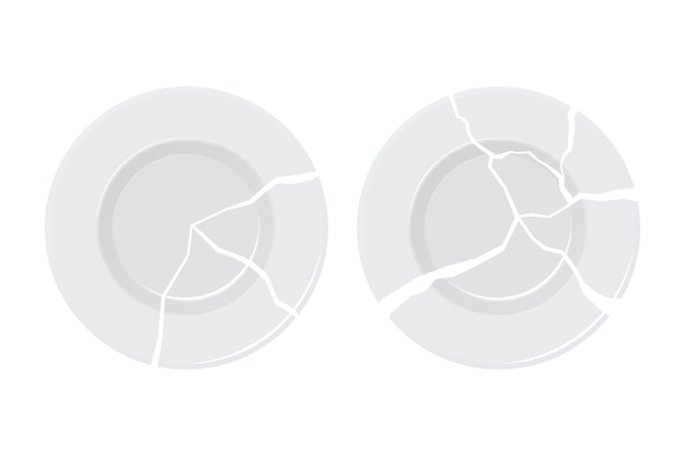 Illustration of two broken white plates on a white background