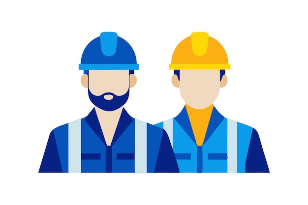 Vector illustration of two construction workers in safety vests and helmets representing teamwork and industry safety