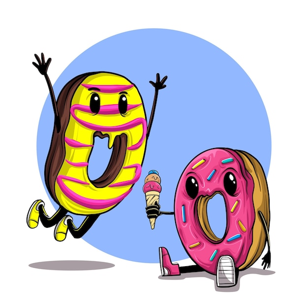 illustration of two donuts sharing ice cream