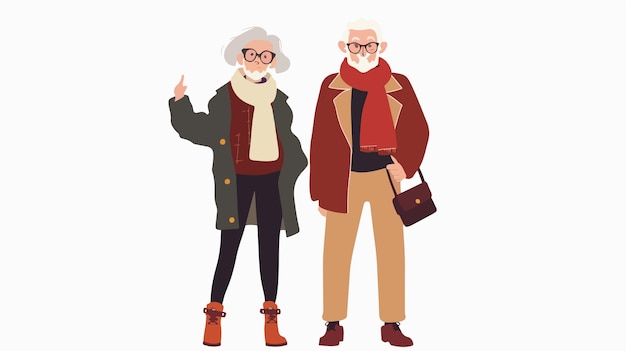 Vector an illustration of two old men with glasses and a red coat