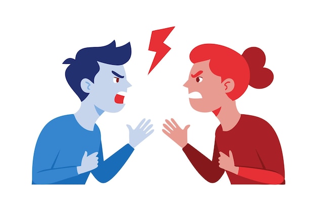 Vector illustration of two people engaged in a heated argument with bold expressions of anger and frustration