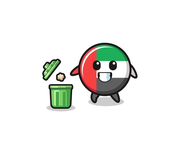 Illustration of the uae flag throwing garbage in the trash can