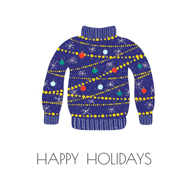 Vector illustration of ugly sweater with christmas decoration and snowflakes