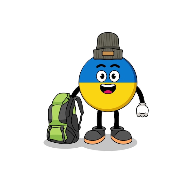 Illustration of ukraine flag mascot as a hiker character design