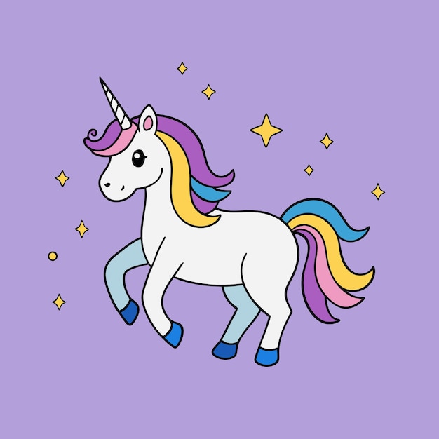 an illustration of a unicorn with a purple background