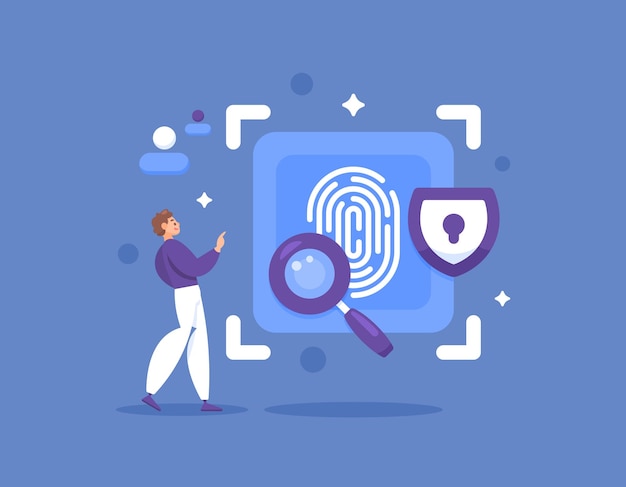 Vector illustration of user using fingerprint scanning or security and biometric concept