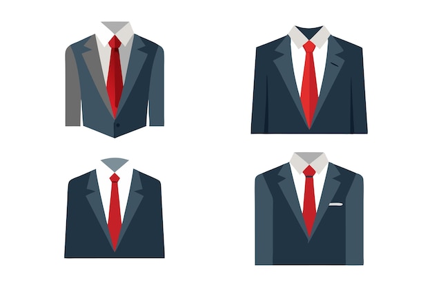 Illustration of various business suits with red ties in different styles on a white background