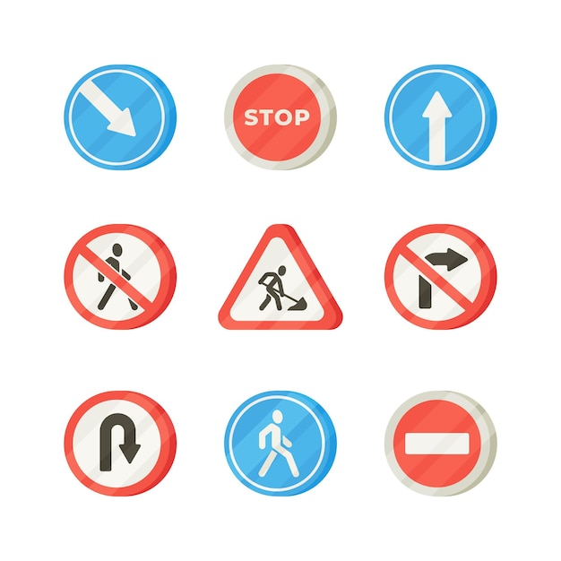 Illustration of various road signs isolated on a white background Set of road signs