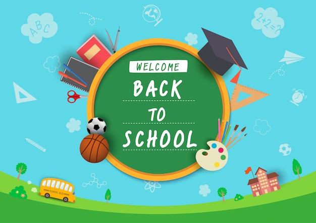 Illustration vector of Back to School design with stationery and knowledge symbol on school background.