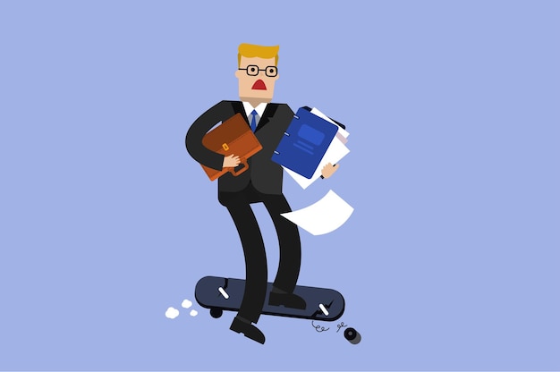 Illustration vector businessman holding fail paperwork on his project as unsuccessful worker concept