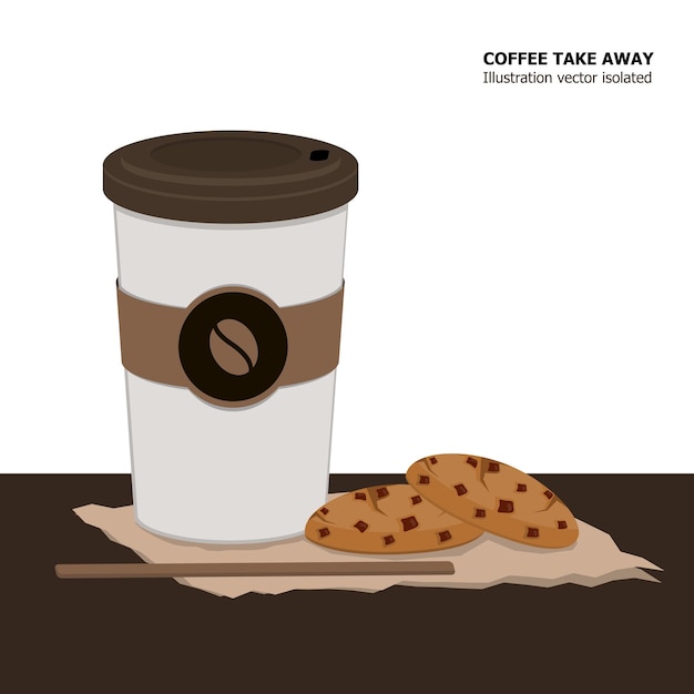 Illustration vector of coffee cup takeaway with cookies