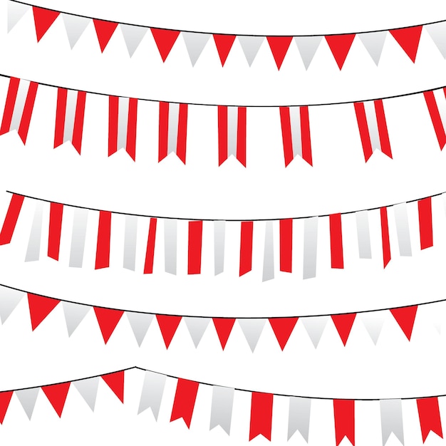 Illustration vector of decorative bunting Indonesian flag with red and white color