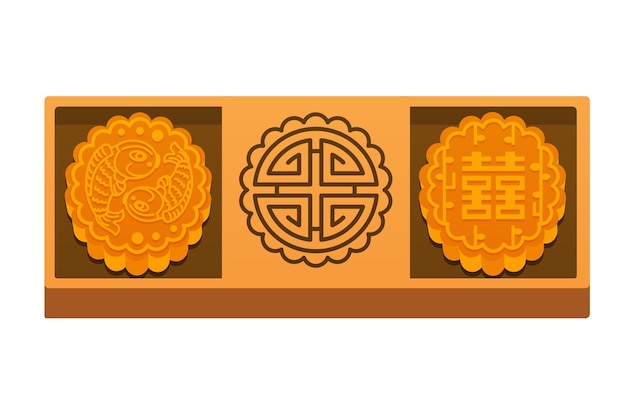 illustration vector flat of mooncake box gift isolated on background. Mid Autumn festival concept.