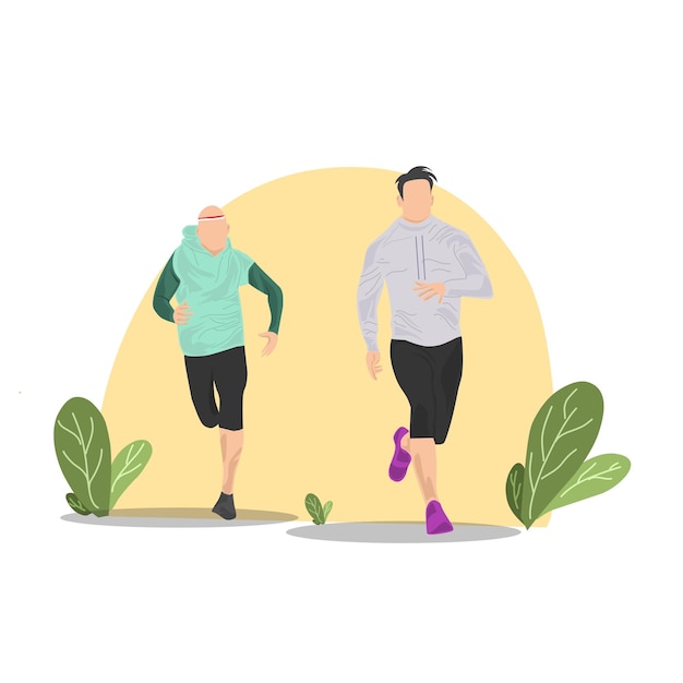 Vector illustration vector graphic of 2 men who are running sports