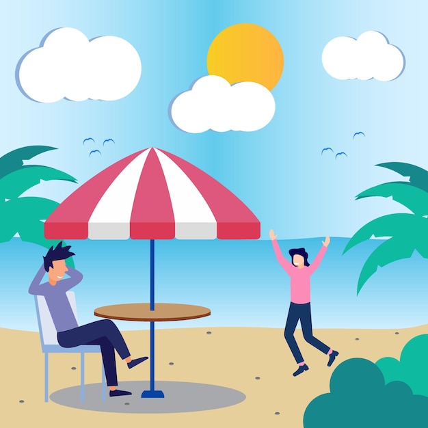 Illustration vector graphic cartoon character of vacation on the beach