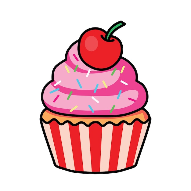 Illustration Vector Graphic Cartoon of a Cupcake Adorned with Fresh cherry Toppings Eliciting Sweet