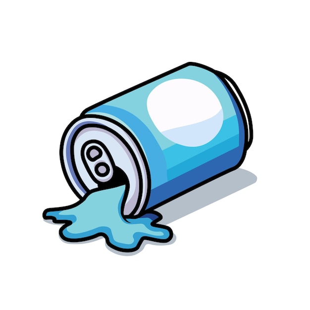 Illustration Vector Graphic Cartoon of a pilled Blue Canned Drink Capturing the Moment of Impact