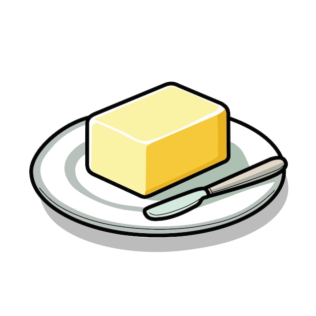 Illustration Vector Graphic Cartoon of a Soft Creamy Butter Resting on a White Plate