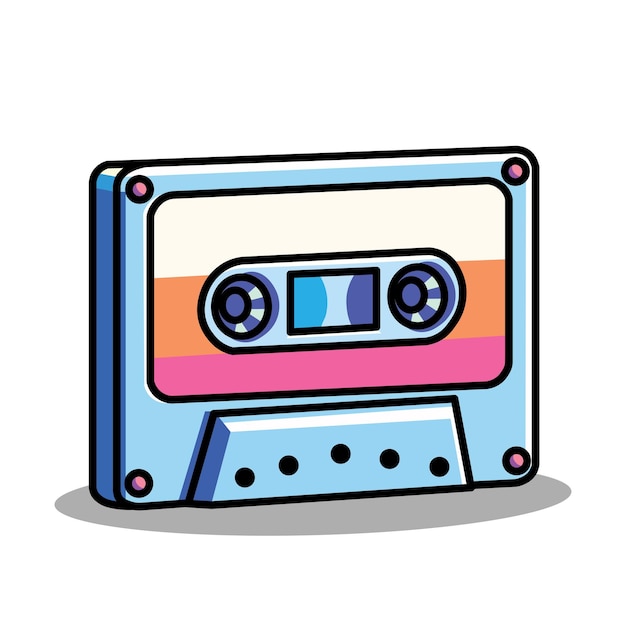 Illustration Vector Graphic Cartoon of a Vintage Retro Cassette Tape with Detailed Design