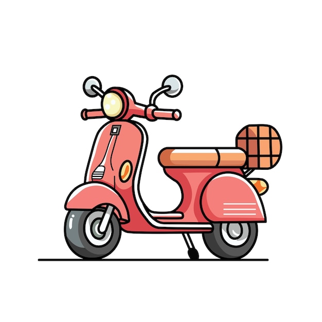 Illustration Vector Graphic Cartoon of a Vintage Vespa Scooter Icon Representing Retro Style