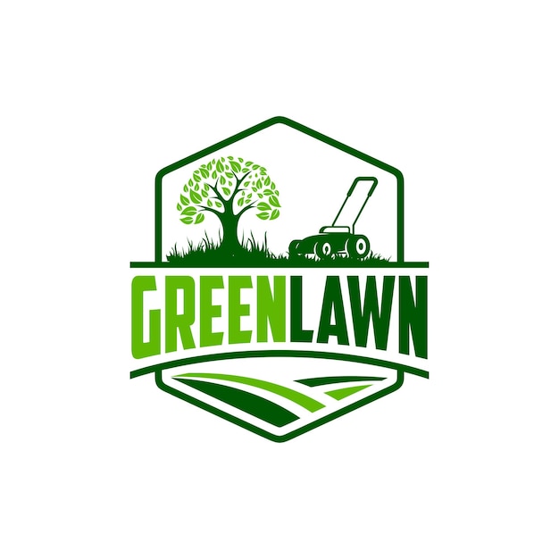 Illustration vector graphic of lawn care landscape grass concept logo design template 001