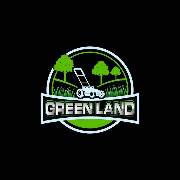 Illustration vector graphic of lawn care with Lawn mower home service black background landscape g