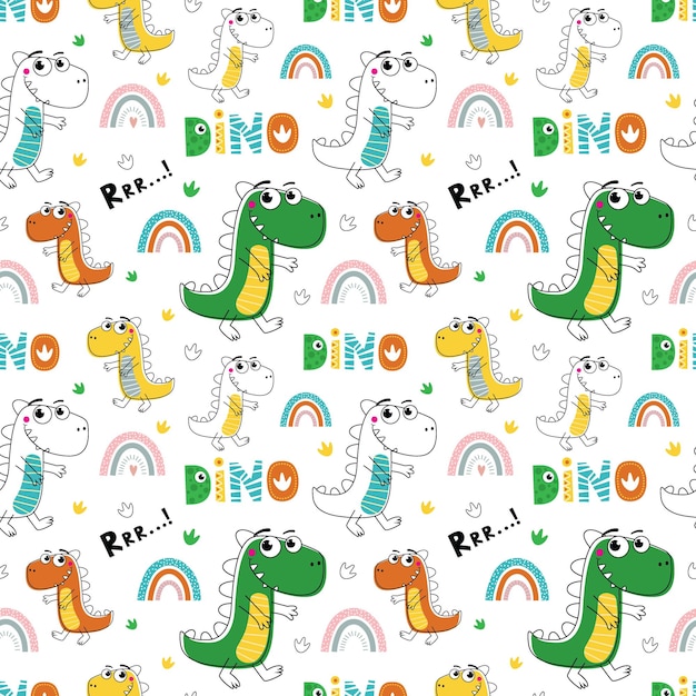 Illustration vector graphic of seamless background cute dinosaurs