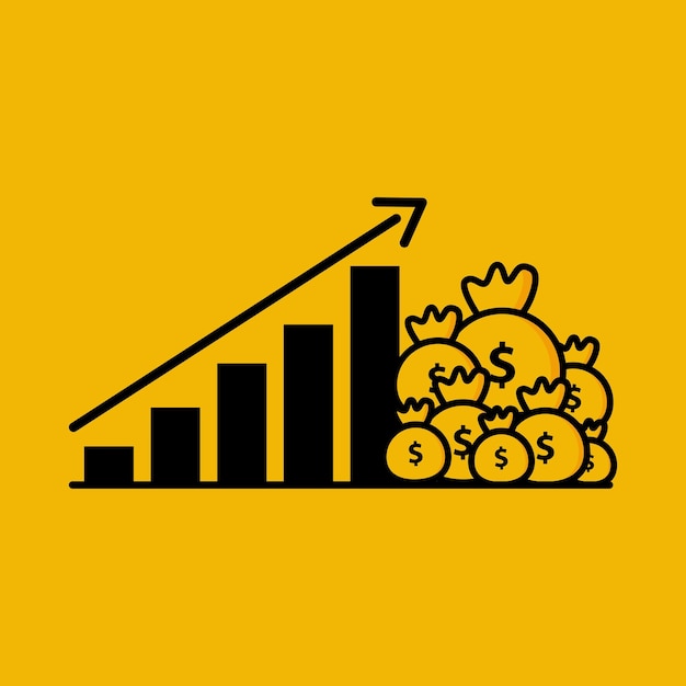 Illustration vector graphic of Statistic Curve Growing Up and Dollar pile of money bag.