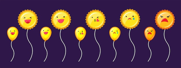 Illustration vector isolated set cartoon flat style of cute happy and sad face