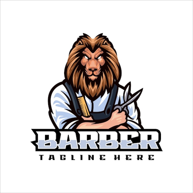 Illustration Vector Lion Barber Mascot Style