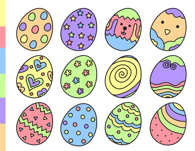 Illustration vector lot of doodle colorful paint eggs on happy Easter theme