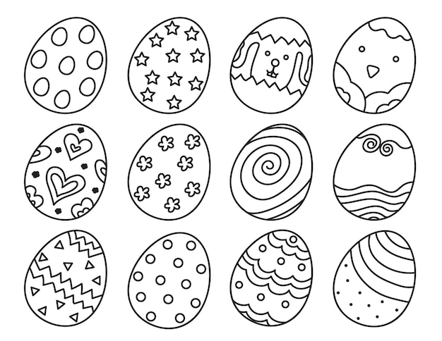 Illustration vector lot of doodle line eggs on happy Easter theme