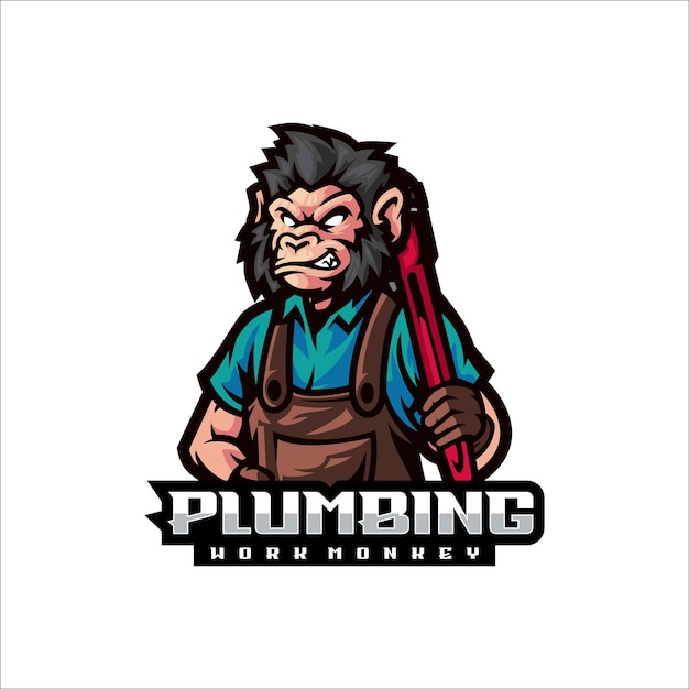 Illustration Vector Monkey Plumbing Mascot Style