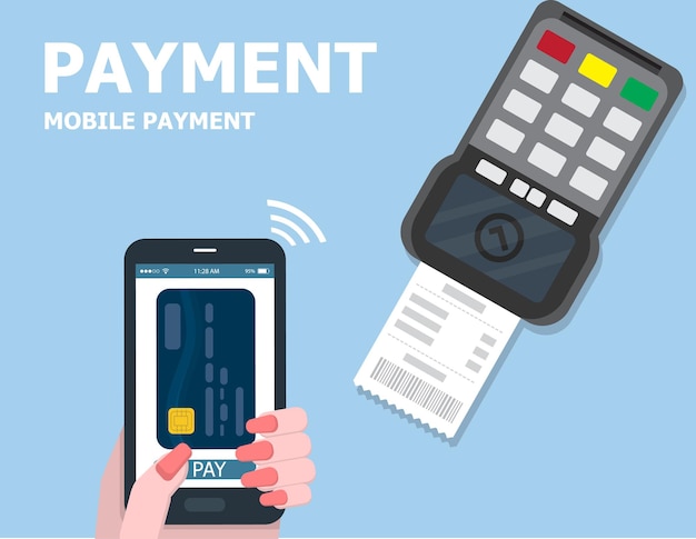 illustration vector of presentation about credit card payment on mobile phone and machine reader