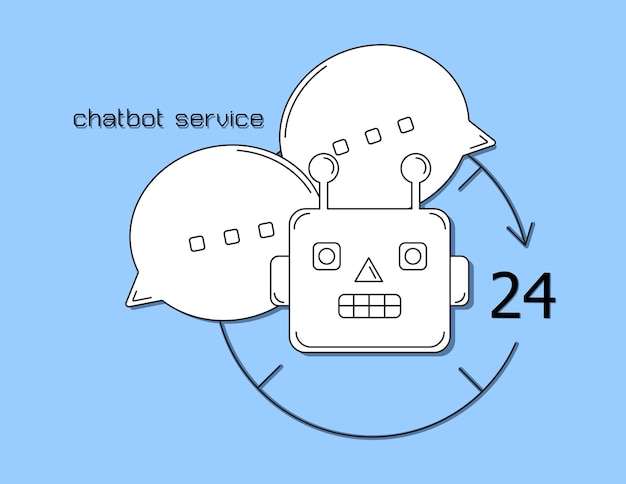 illustration vector thin line icon of chat bot service as concept