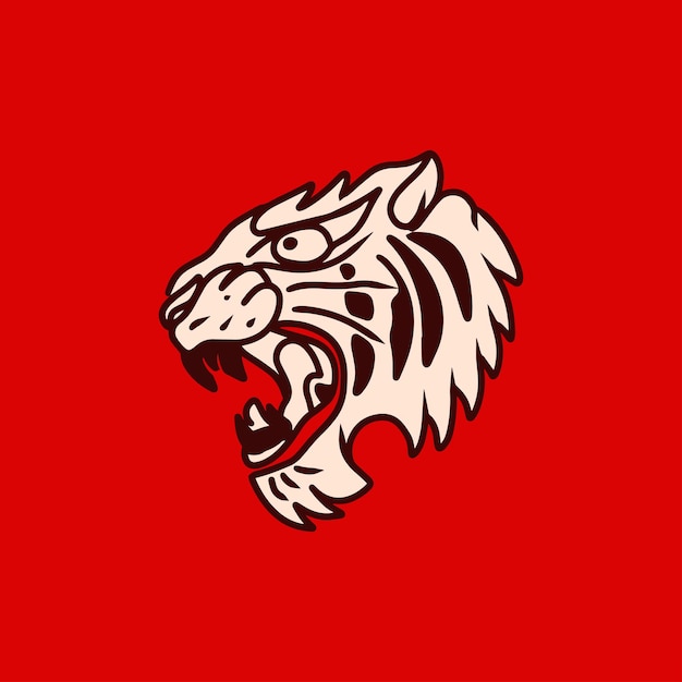 Illustration Vector White Tiger Isolated Red Background