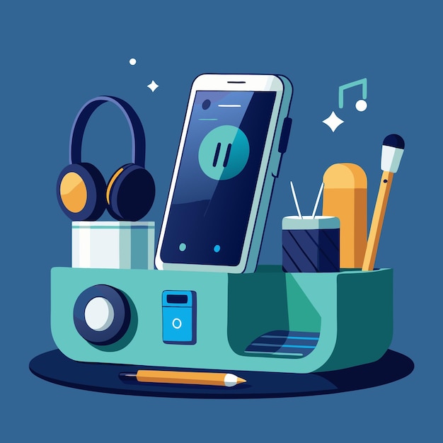 Vector illustration a versatile multifunctional phone stand that doubles as a charging dock bluetooth speaker