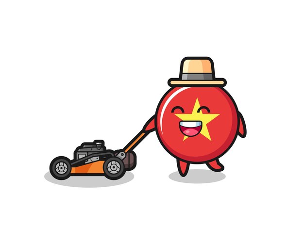 Illustration of the vietnam flag badge character using lawn mower , cute style design for t shirt, sticker, logo element