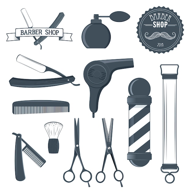 Illustration of vintage barber shop tools and design element