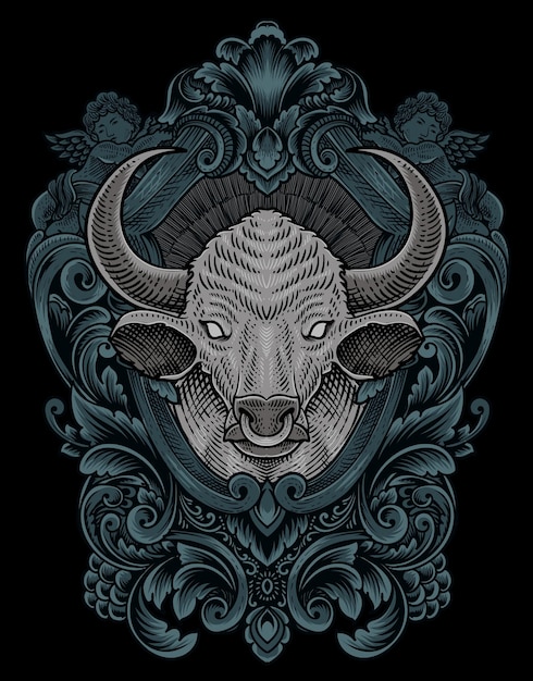 Illustration vintage goat engraving style