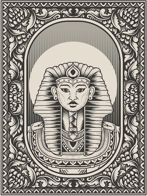 Illustration vintage king egypt monochrome style