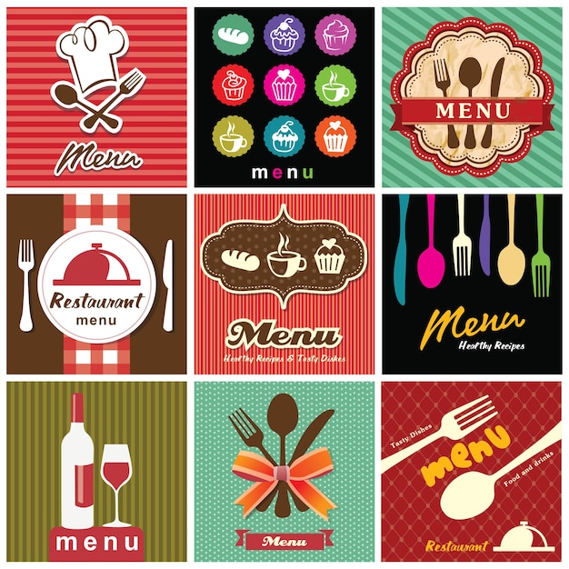 Vector illustration of vintage retro label with restaurant menu design collection