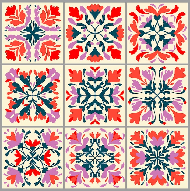 Illustration of vintage tiles textured pattern collection