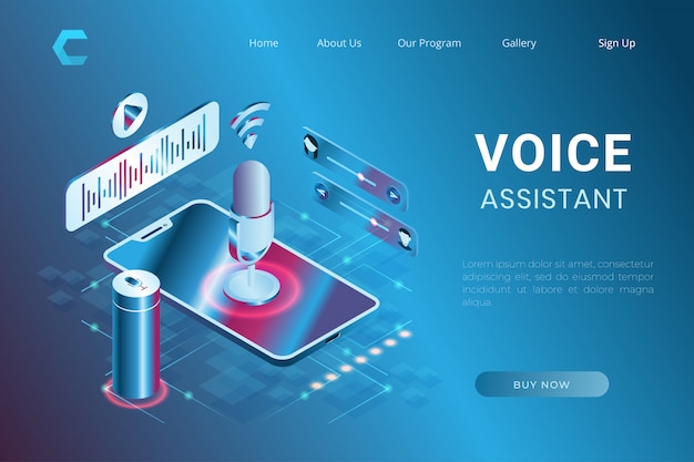 Illustration of voice assistant and voice recognition, command control system in isometric 3d style