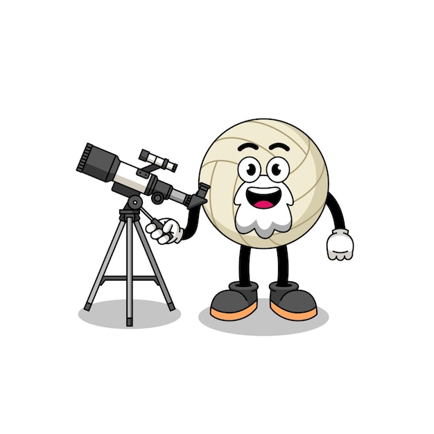 Illustration of volleyball mascot as an astronomer character design