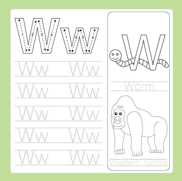 Illustration of W exercise AZ cartoon vocabulary animal