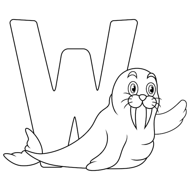 Illustration of W letter for Walrus