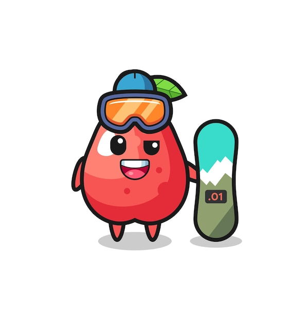 Illustration of water apple character with snowboarding style , cute style design for t shirt, sticker, logo element