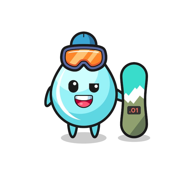 Illustration of water drop character with snowboarding style , cute style design for t shirt, sticker, logo element